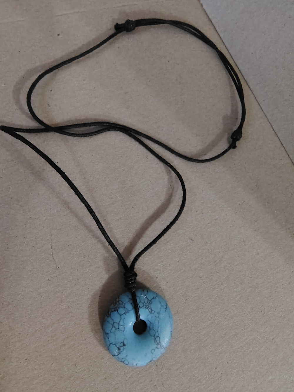 Turquoise Stone Pendant Necklace Adjustable Black Cord 90s Vintage